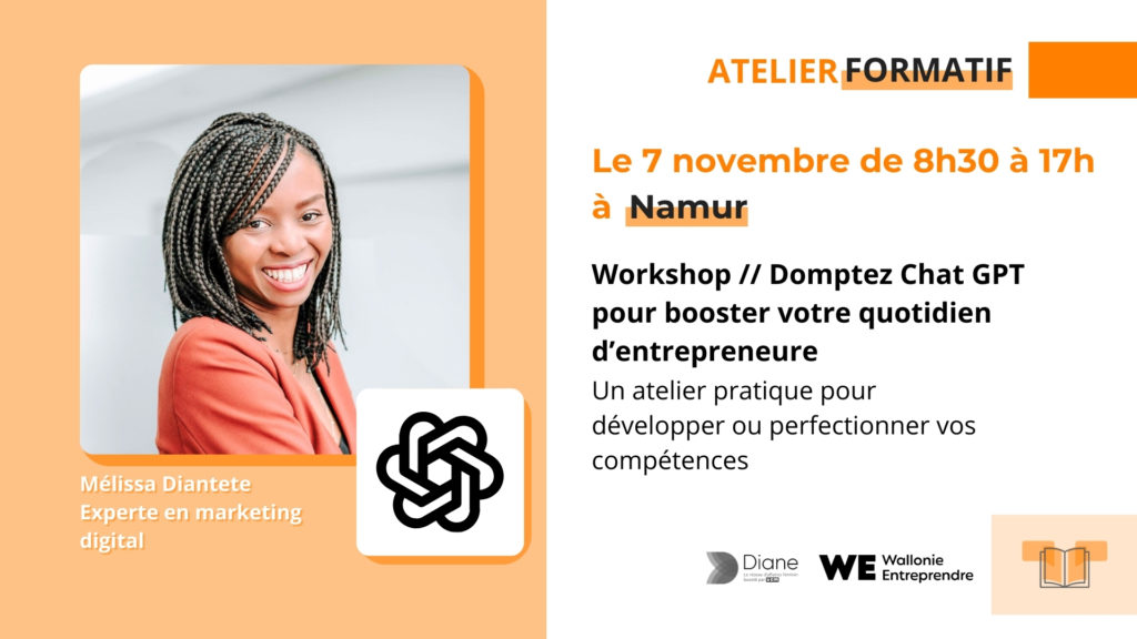 Formation Chat GPT - Melissa Diantete - Workshop // Domptez Chat GPT pour booster votre quotidien d’entrepreneure
